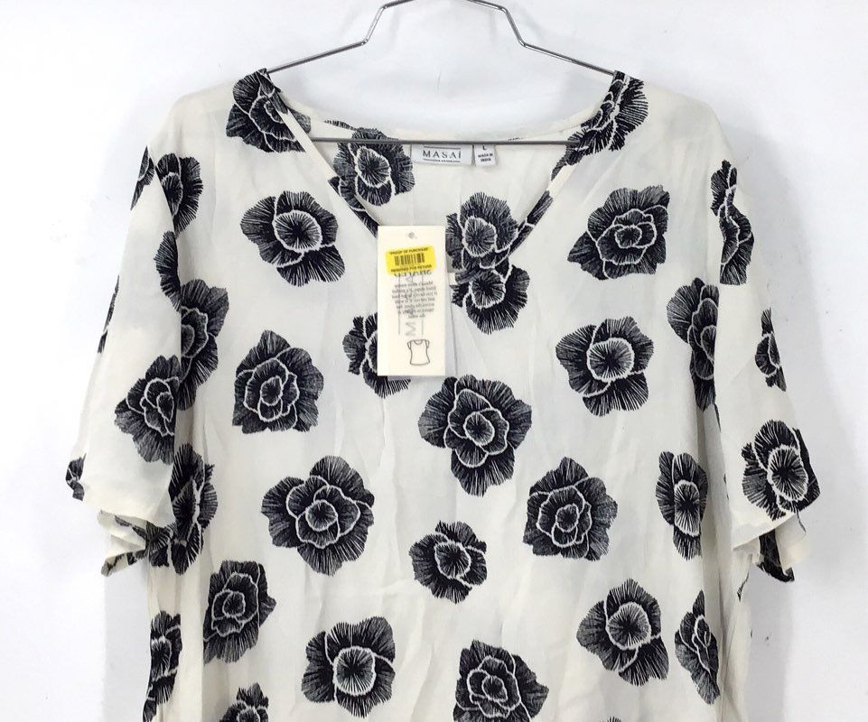 NWT Masai Women's White Black Floral Shift Dress - Size L