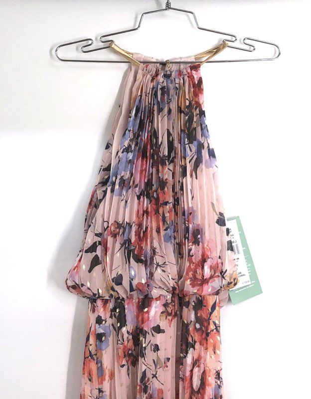 Sam and Jess Women's Pleated Maxi Dress Blush Coral Floral Halter Neck NWT Sz 8