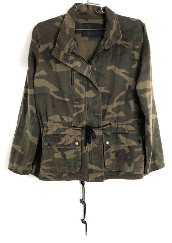 [BLANKNYC] Women's Green Camo Cotton Utility Jacket Full Zip Snap Sz XS