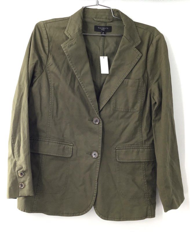 Talbots Women's Blazer Jacket Olive Green Cotton Blend Casual NWT Size 8P