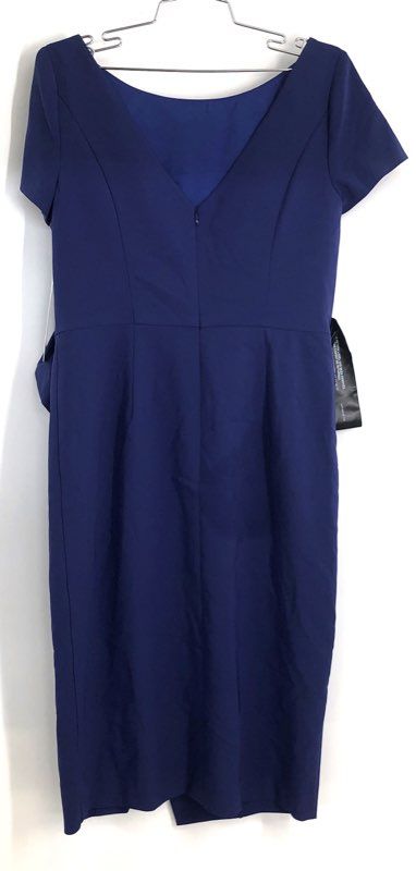 Kay Unger Women's Cobalt Farah Midi Dress Short Sleeve Ruched Draped Blue Sz 10