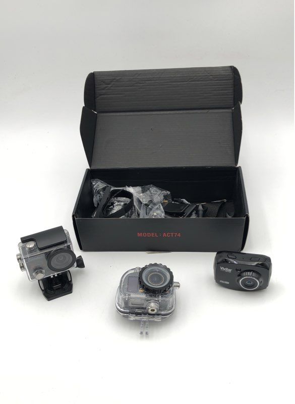 Campark ACT74 & Vivitar DVR 787HD Action Camera Dashcam Lot 3 Piece
