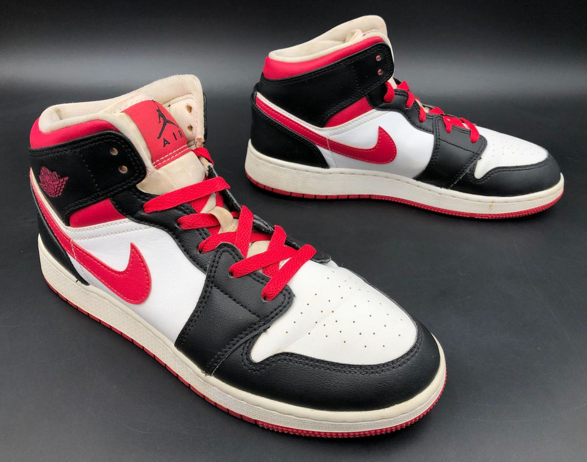 Nike Air Jordan 1 Mid GS &#39;White Very Berry&#39; Red/Black Sneakers - Size 7Y (+COA)