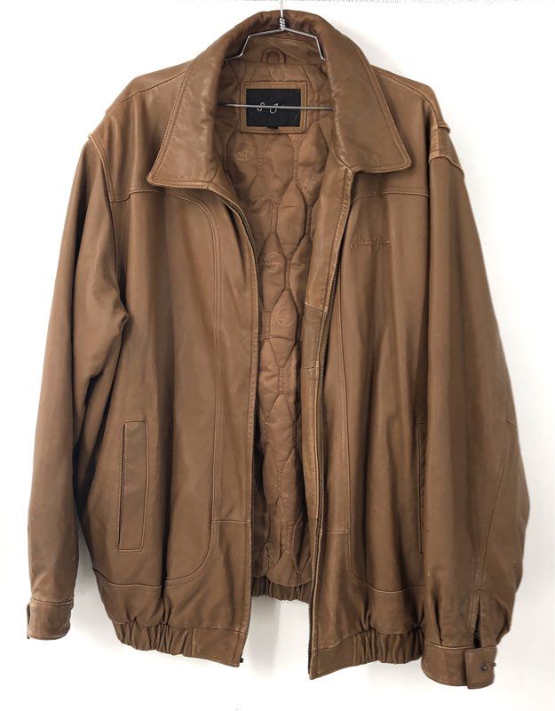 Sean John Men's Vintage Y2K Brown Leather Bomber Jacket Quilted Lined Sz XL