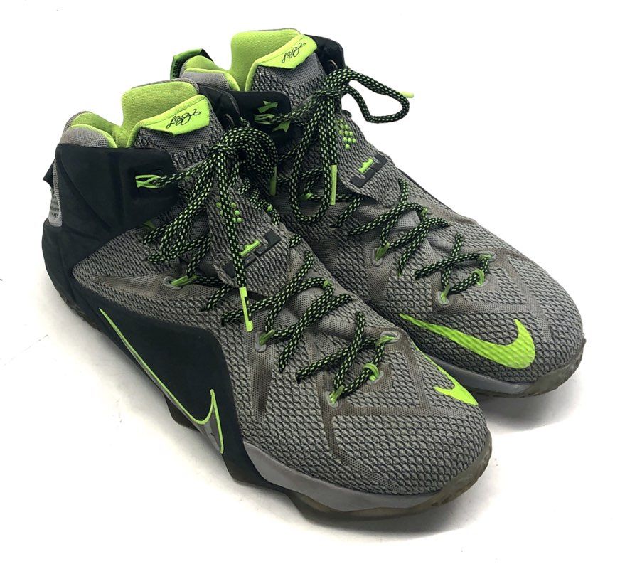 Nike LeBron 12 Dunkman Dark Grey Electric Green Basketball Shoes 2014 Size 13