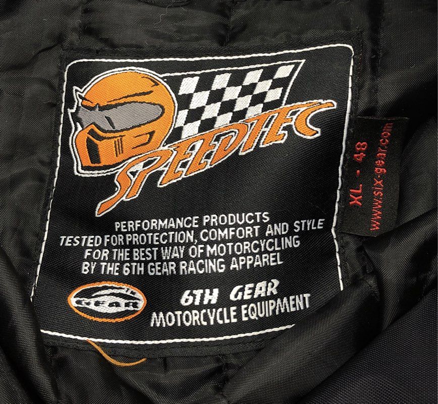 6th Gear Men's Black Speedtec Padded Armor Racing Motorcycle Jacket Size XL