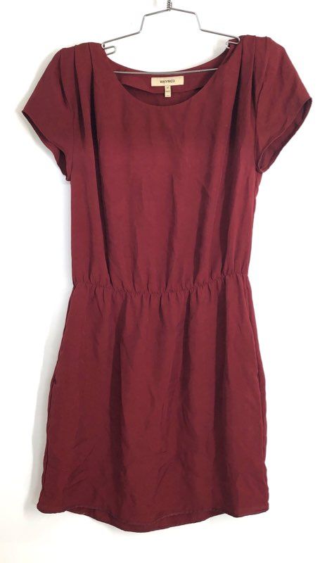 Whyred Women's Burgundy Short Sleeve Elastic Waist Pleated Dress Size 36