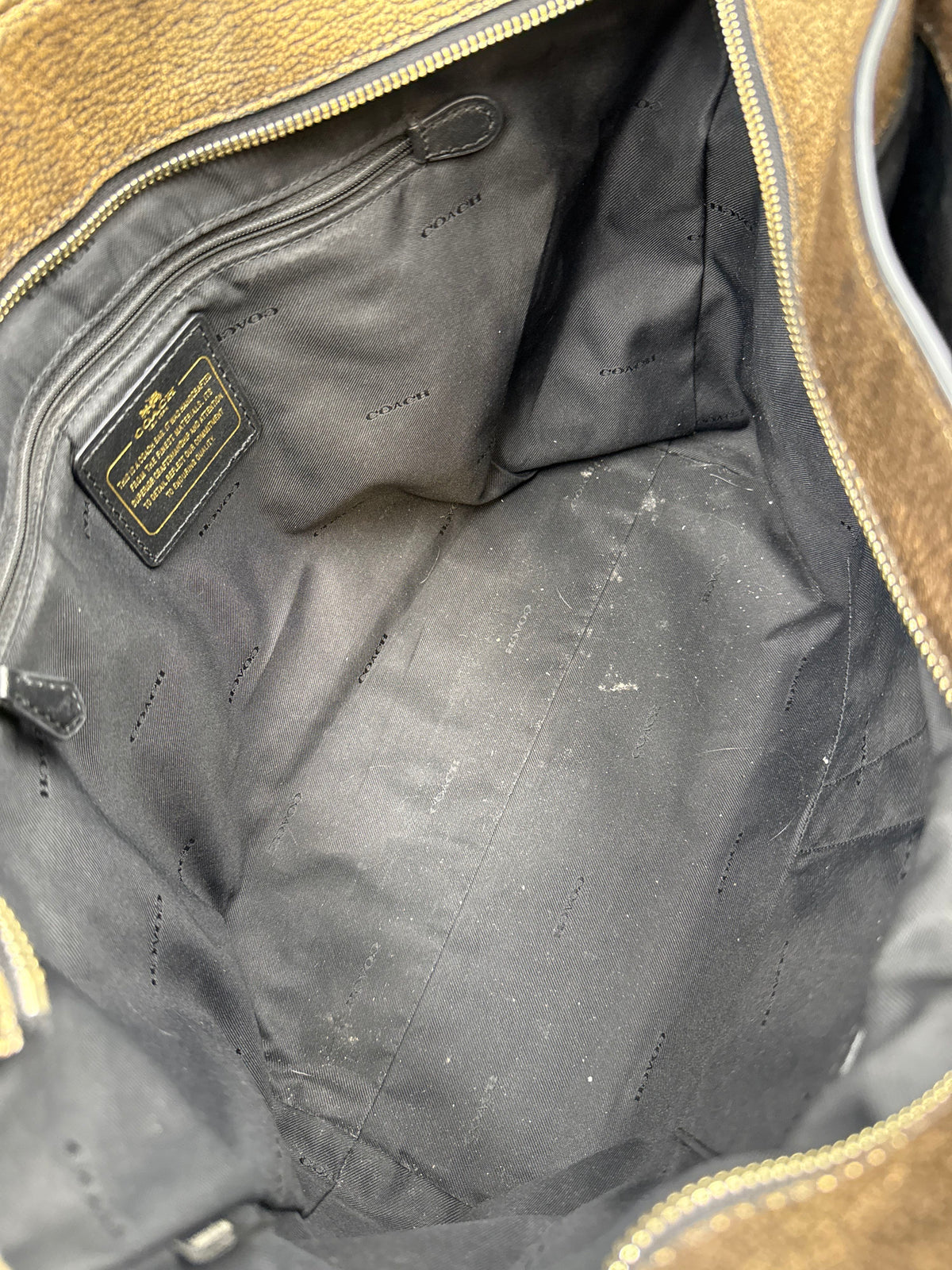 Coach Turnlock Metallic Gold Pebble Leather Tote Bag Purse COA