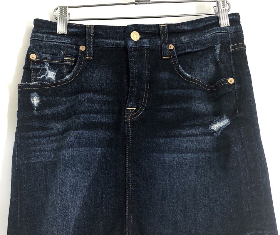 7 For All Mankind Women's Dark Wash Distressed Raw Hem Denim Mini Skirt Sz 25