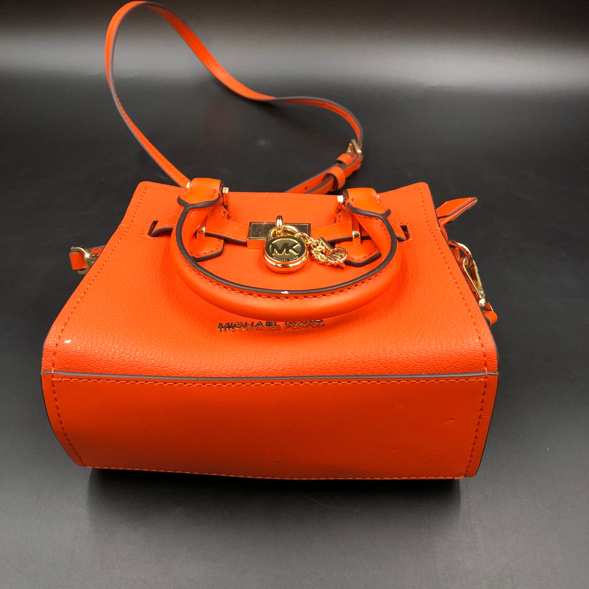 Michael Kors Orange Leather Jet Set Mini Tote Crossbody Bag COA