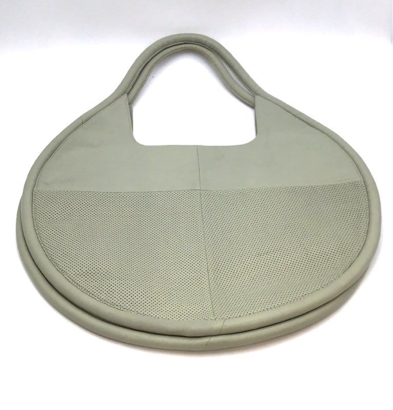 Anthropologie Sage Green Perforated Leather Circle Round Tote Bag Large Handbag