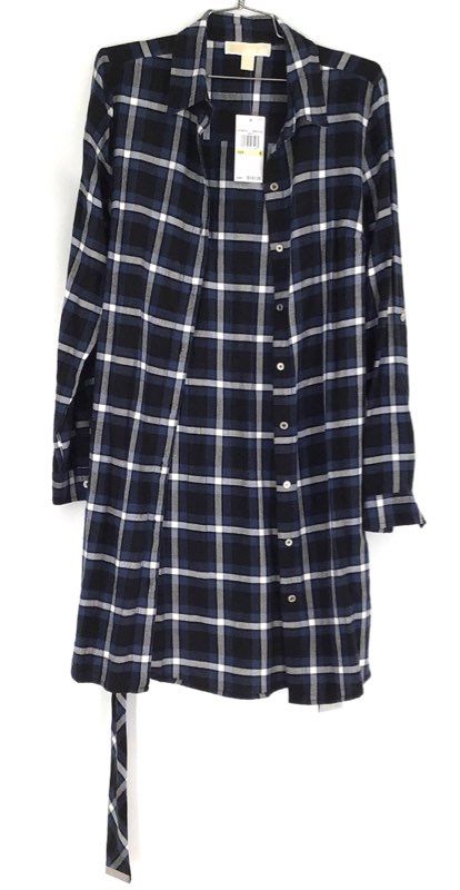 Michael Kors Women's NWT Plaid Tie-Waist Shirtdress Black Blue Sz 4