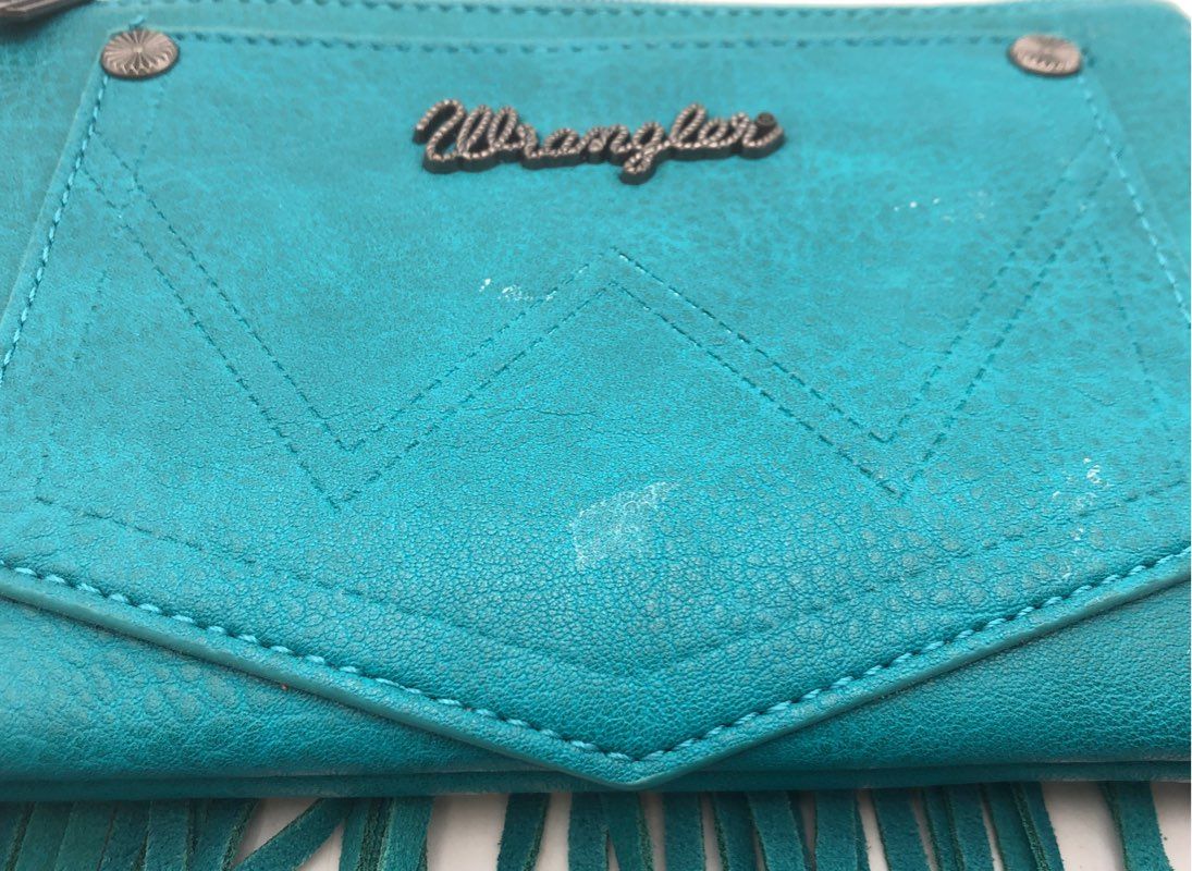Wrangler Teal Tooled Floral Fringe Crossbody Wallet Bag Turquoise Western Boho