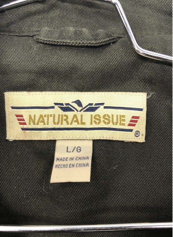 Natural Issue Men's Dark Green Cotton Canvas Field Jacket Leather Collar Sz L