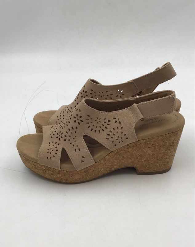 Clarks Women&#39;s Beige Open Toe Wedge Heel Slingback Sandals - Size 8.5 M