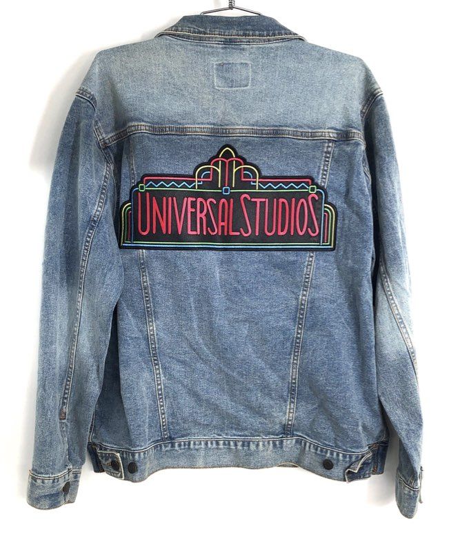 Universal Studios Retro Neon Marquee Denim Trucker Jacket Sz L