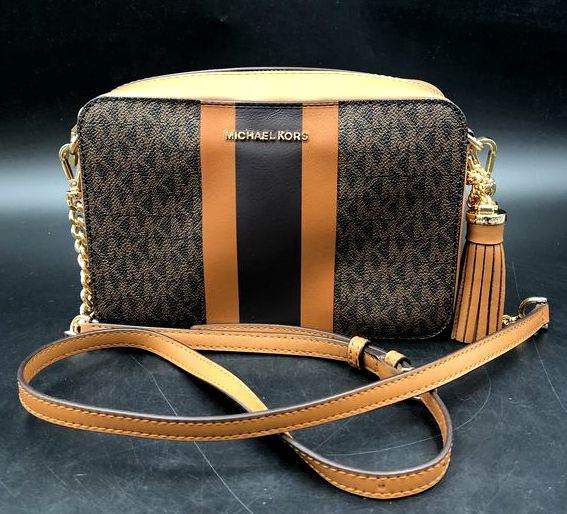 Michael Kors Brown\Tan\Black Leather 'Jet Set' Crossbody Bag (+COA)