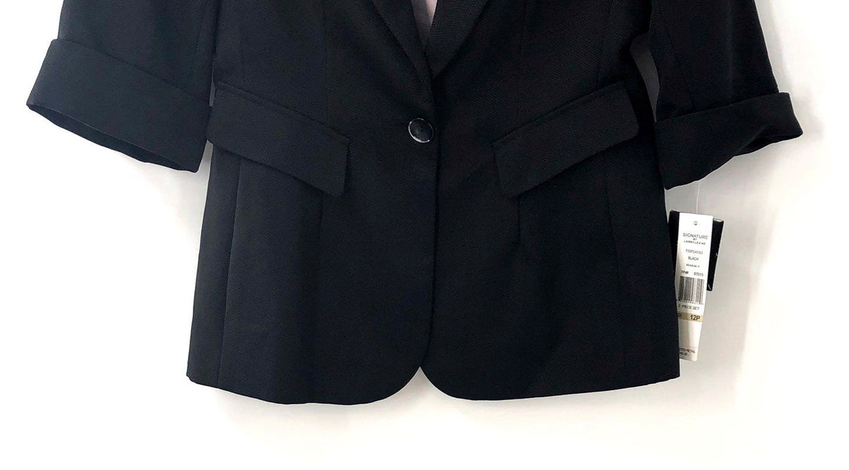 Signature by Larry Levine Women's Black 3/4 Sleeve Cuffed Blazer Jacket NWT 12P