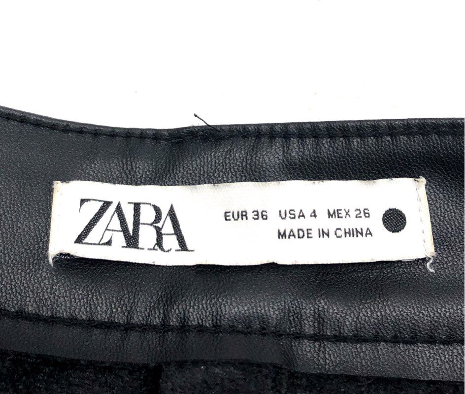 Zara Women's Black Faux Leather High Rise Straight Leg 5-Pocket Pants Sz 4