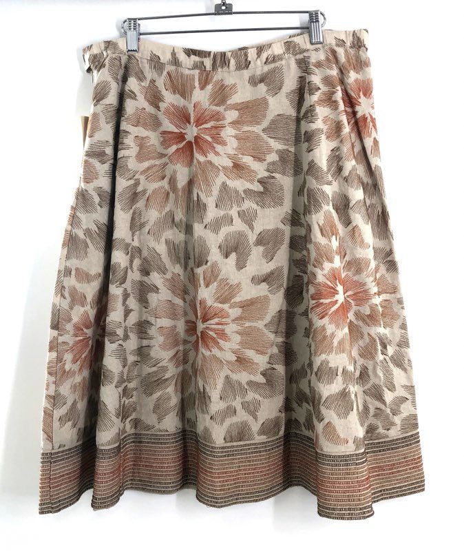 Coldwater Creek Women's Embroidered Floral Linen Blend A-Line Midi Skirt PL NWT