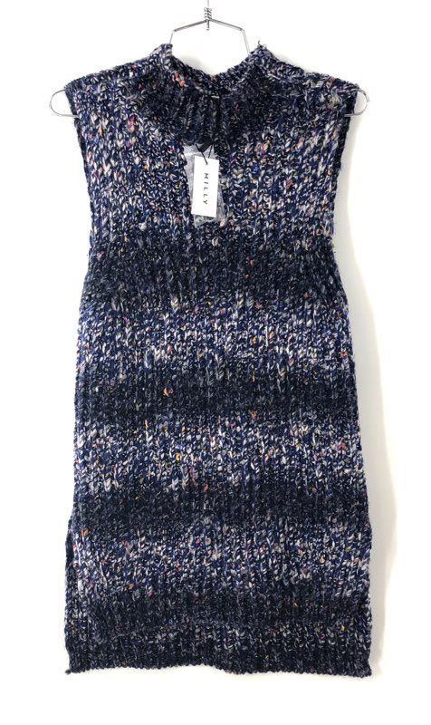 Milly Women's NWT Ombre Tunic Sweater Vest Cobalt Blue Mock Neck Chunky Knit P