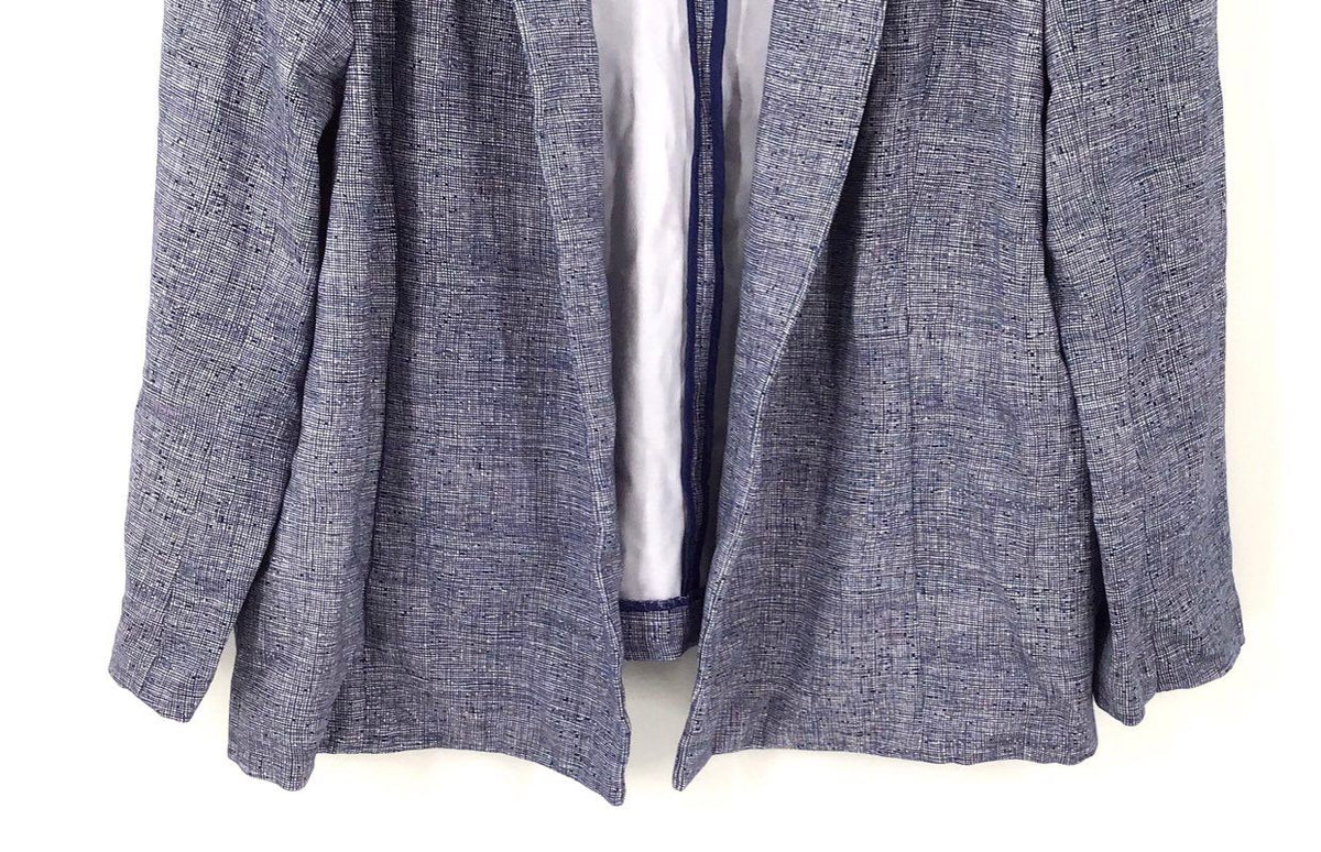 Investments NWT Blue White Textured Stretch Open Front Blazer Jacket Women's 2X