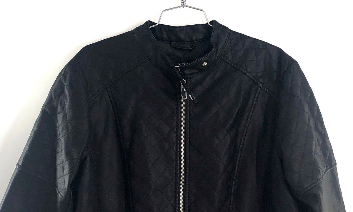 New York & Company Women's Black Quilted Faux Leather Moto Jacket Sz XL