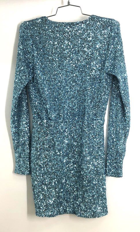 Show Me Your Mumu Party Hop Blue Sequin Long Sleeve Mini Dress Sz S NWT