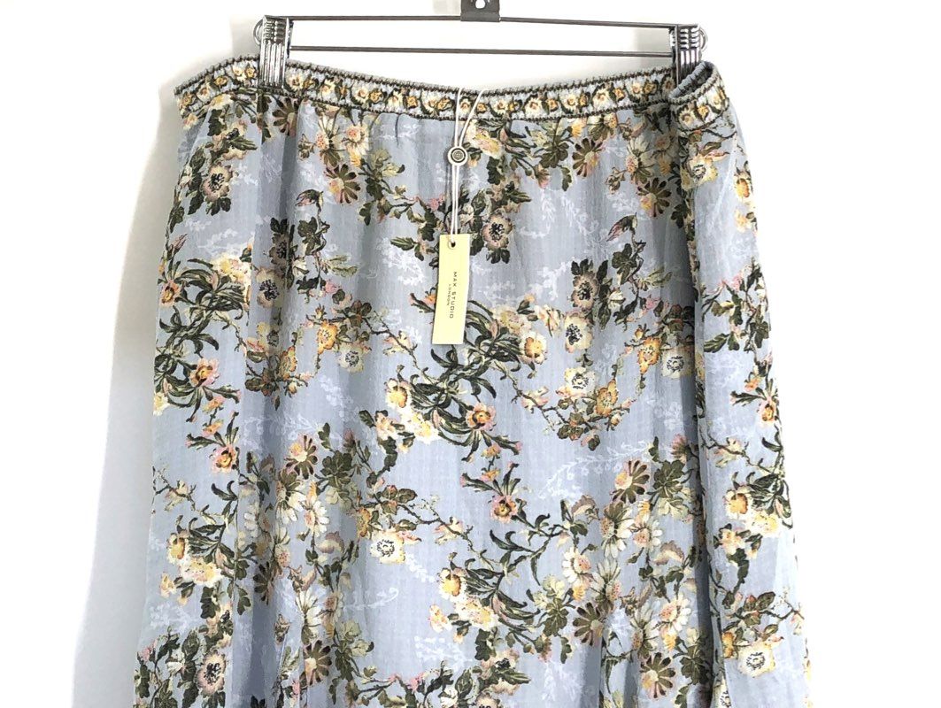 Max Studio London Women's Blue Floral Smocked Waist Midi Skirt NWT XL