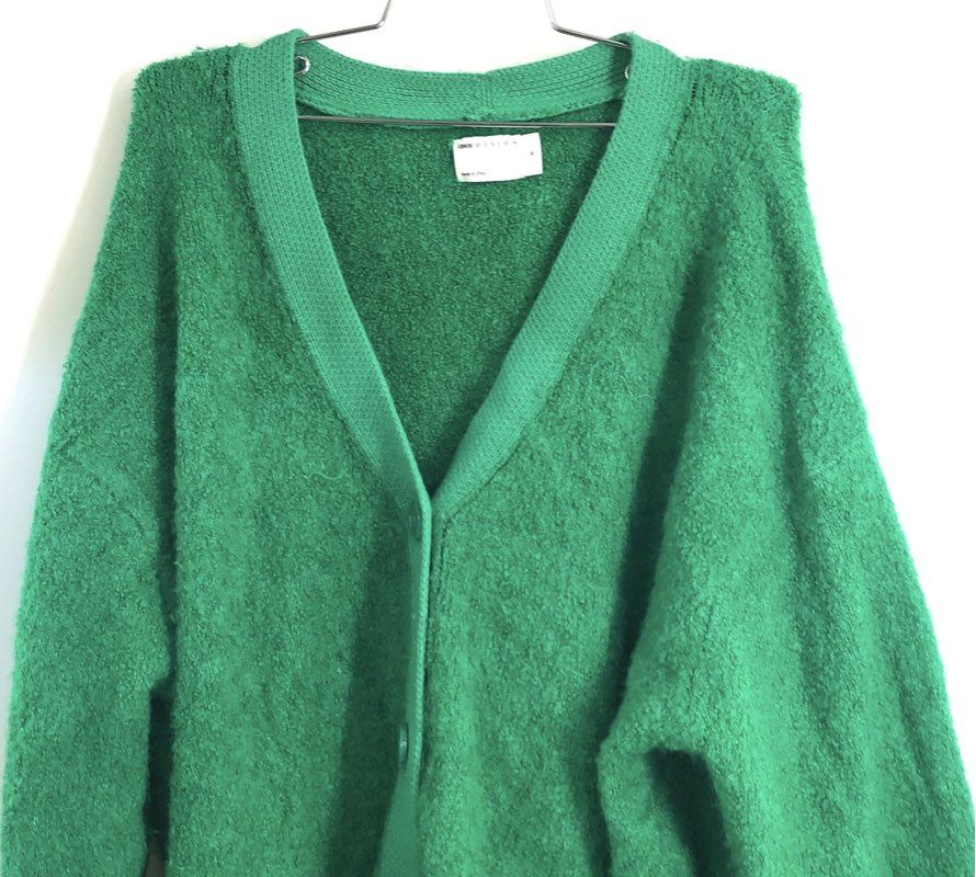 ASOS DESIGN Men's Green Textured Boucle Button Front Cardigan Size M