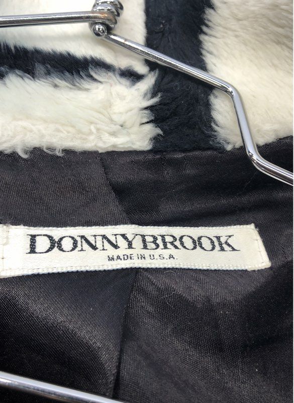 Vintage 80s Donnybrook Women's Faux Fur Coat Black White Faces Print Art Sz S