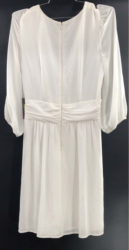 Vince Camuto Women's White V-Neck Twisted Knot Waist Puff Sleeve Dress Size 6