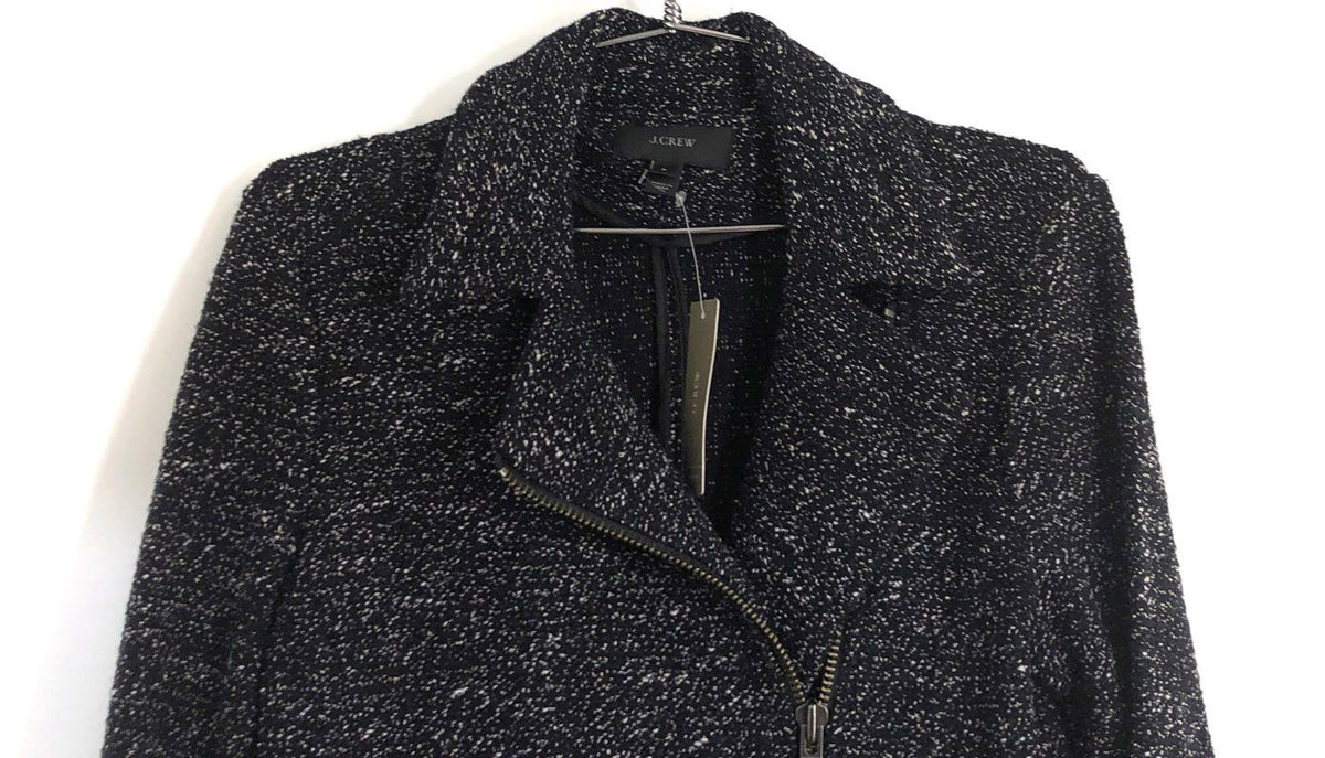 J.Crew Women's Black White Speckled Tweed Wool Blend Moto Jacket Sz 6 NWT