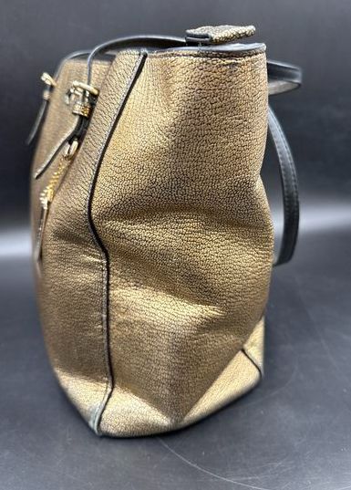 Coach Turnlock Metallic Gold Pebble Leather Tote Bag Purse COA