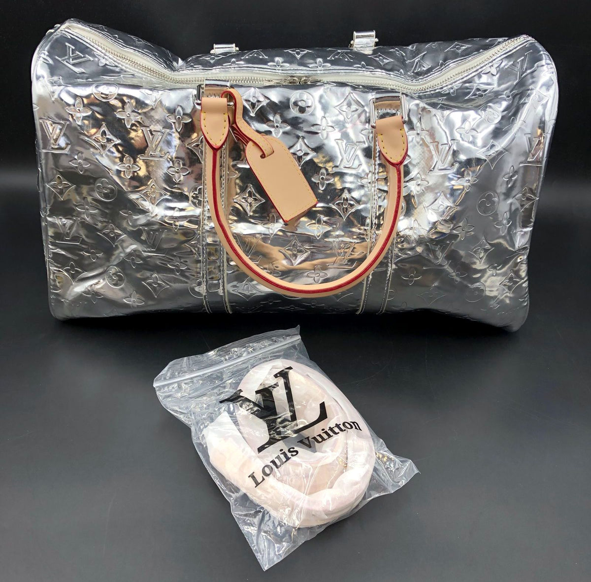 Louis Vuitton Inspired Large Mirror Silver Monogram Keepall Bandouliere 50 Bag