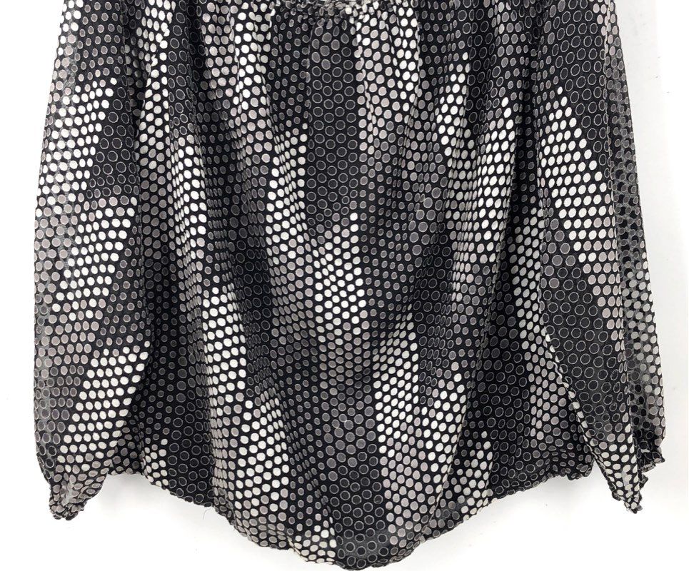 White House Black Market Women's LS OTS Dot BO Blouse Black Ecru NWT Sz L