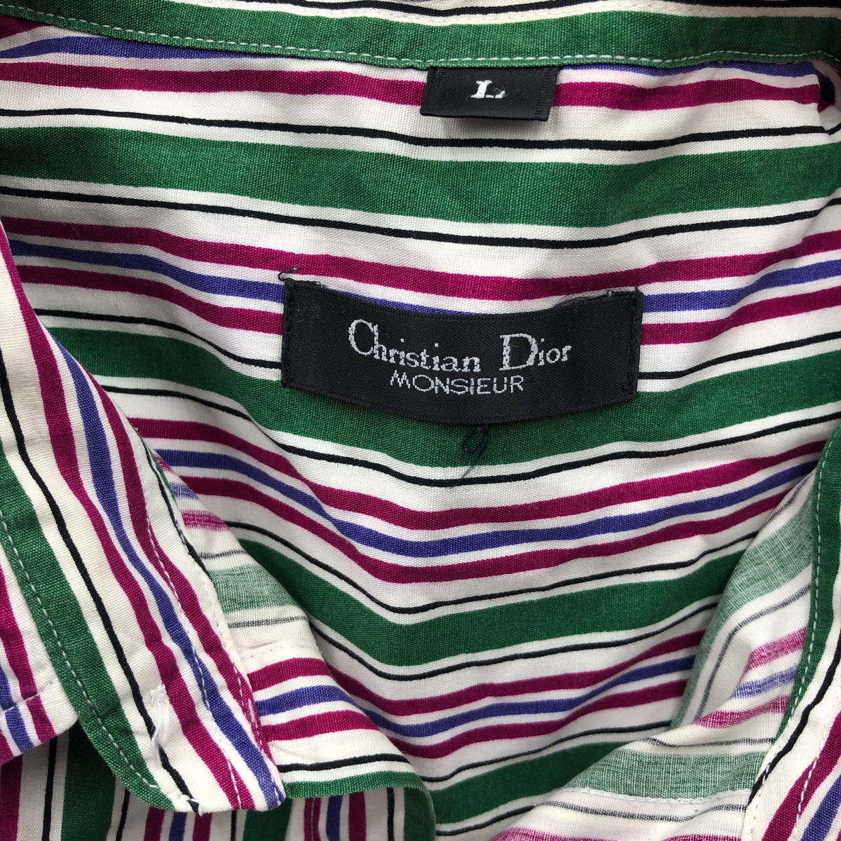 Vintage 80s Christian Dior Monsieur Striped Button Down Shirt Made in USA Sz L