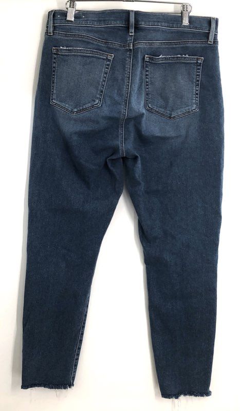 LOFT Women's The Skinny Blue Jeans Dark Wash Whiskered Raw Hem Size 31/12