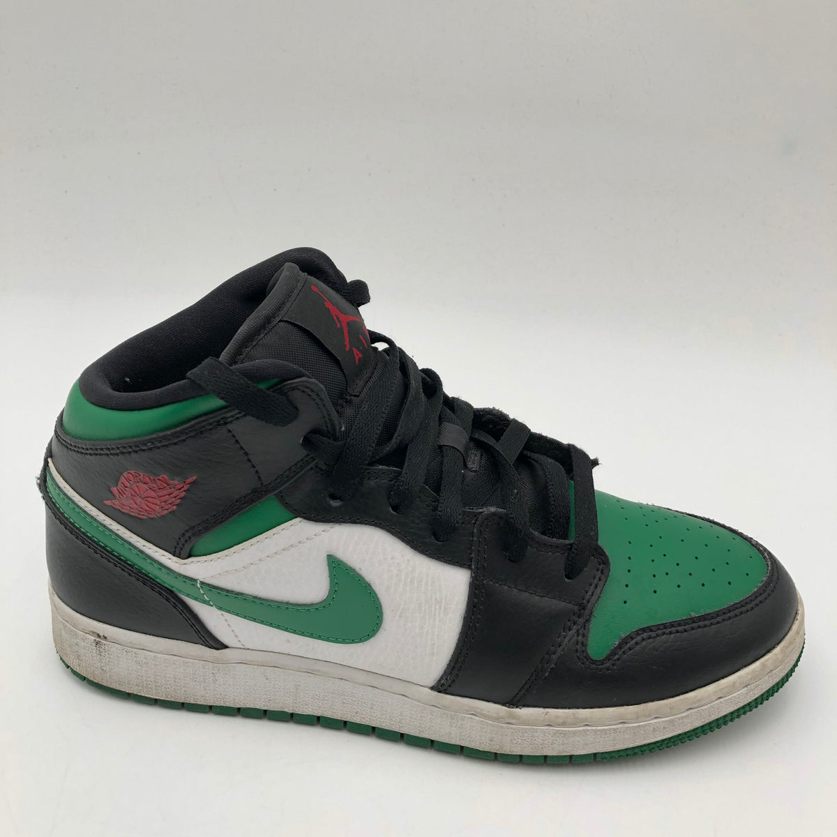 Nike Air Jordan 1 Mid Black Pine Green White GS Sneakers Size 7Y COA