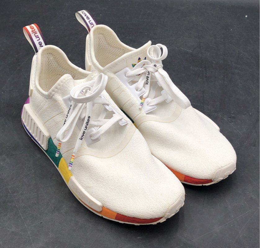 Adidas NMD R1 Pride Love Unites White Rainbow Sneakers Size 8.5