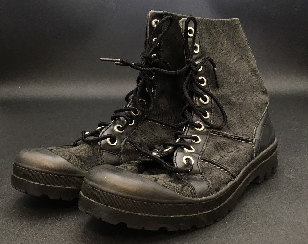 Coach Men&#39;s Black Signature Print Combat Boots