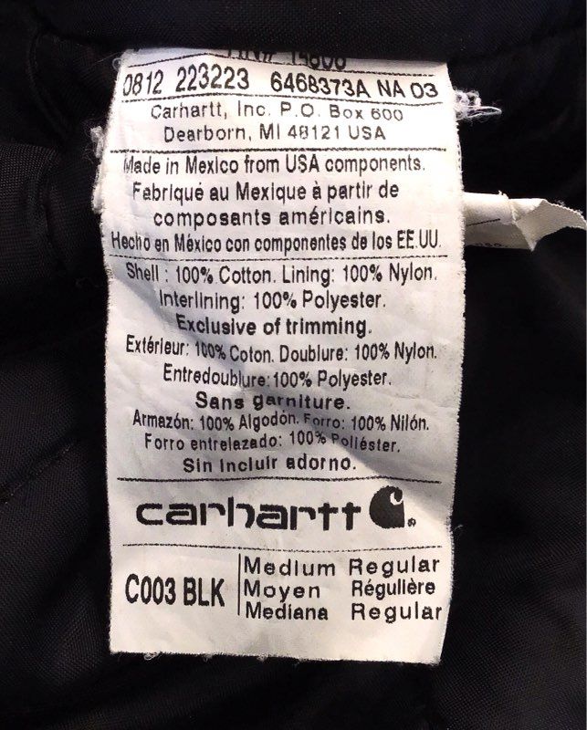 Carhartt Men's Black C003 Full Zip Jacket - Size M