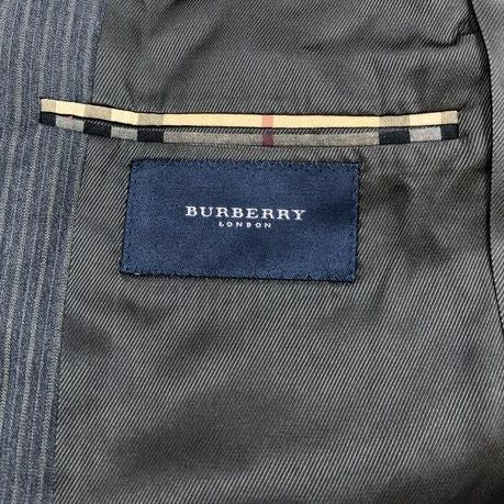 Burberry London Men's Navy Blue/Grey Pinstriped Suit Jacket - Size 36 (+COA)