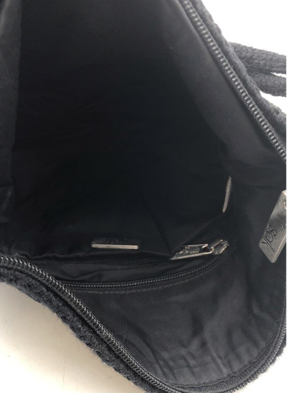 The Sak Black Tightweave Crochet Shoulder Bag Silver Hardware Logo