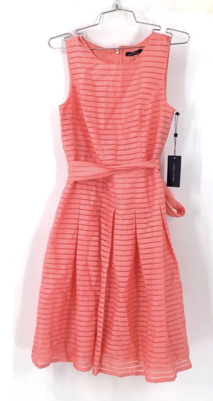 NWT Tommy Hilfiger Women's Coral Striped Fit And Flare Dress - Size 2