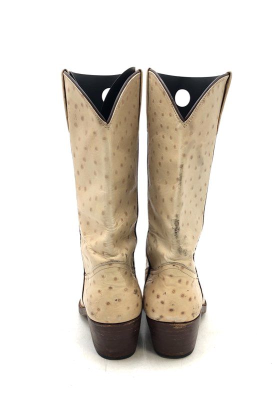 Women&#39;s Cream Leather Mid-Calf Cowgirl Western Boots - Size Measured