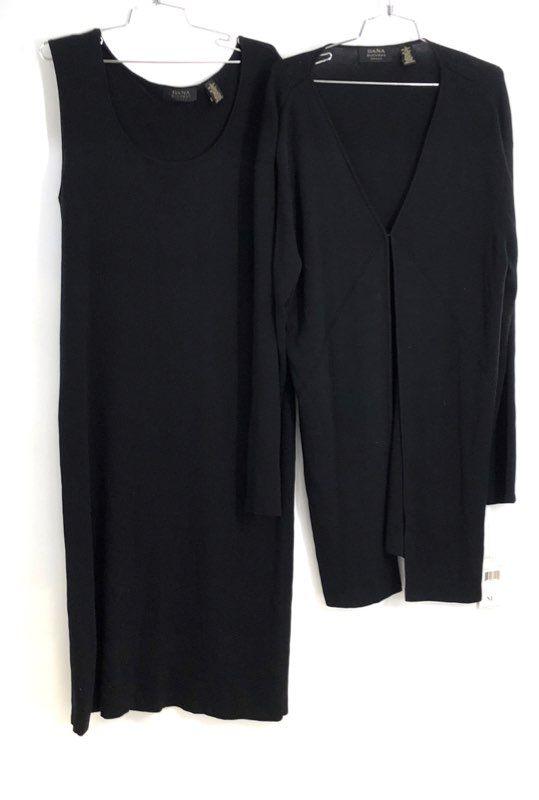 Dana Buchman Women's Black 2 Piece Knit Dress & Cardigan Set XL NWT