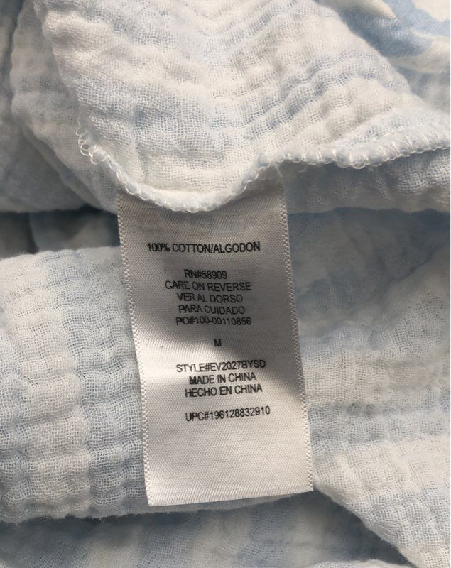 EVERY Women's Blue White Striped Crinkle Cotton Gauze Button Up Shirt Sz M