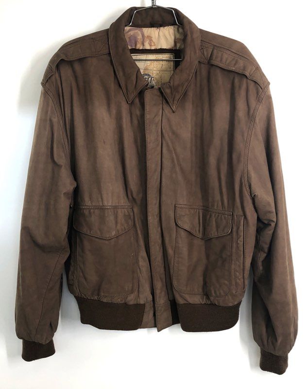 Vintage 90s G-III Global Identity Men's Brown Leather Bomber Jacket Sz L