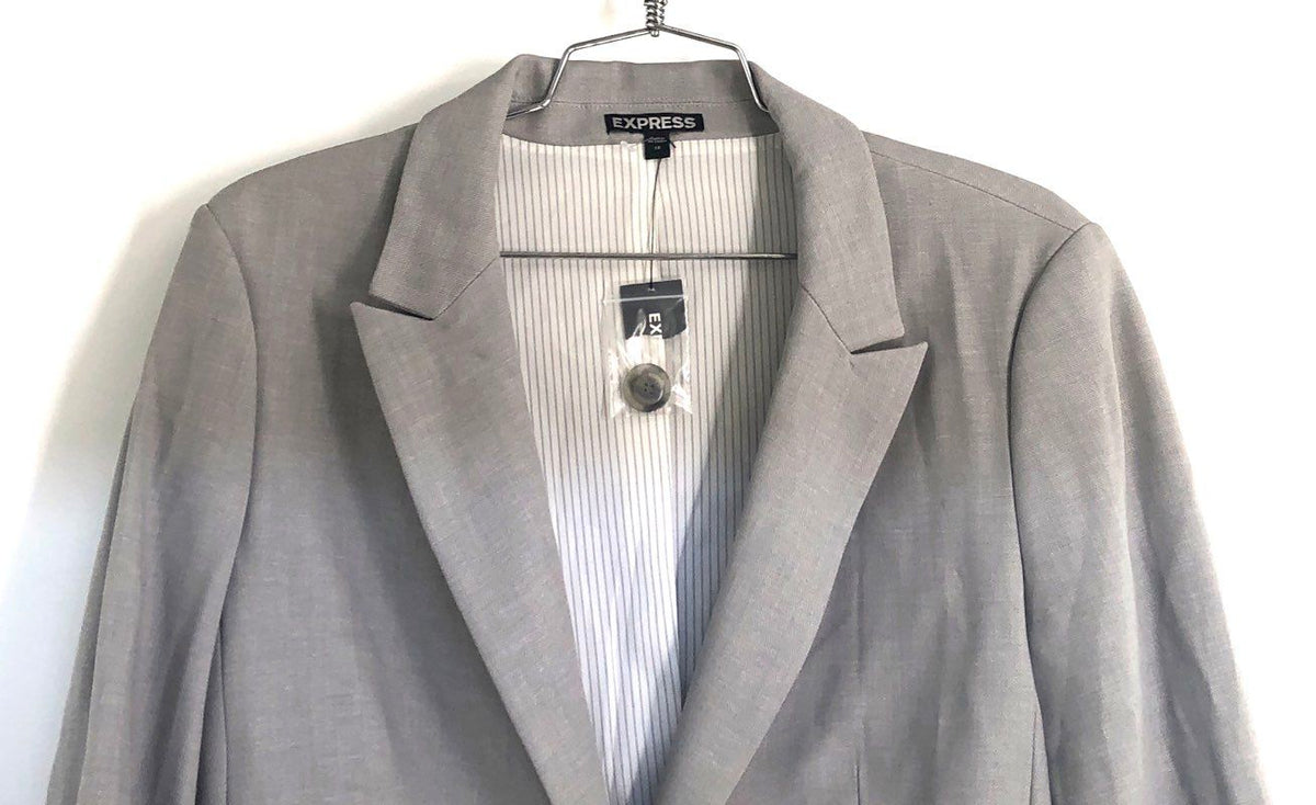 Express Women's Gray Studio Stretch Single Button Blazer Jacket Sz 12 NWT